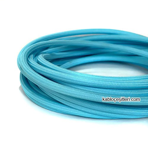 Marketcik 2x0,50mm Açık Mavi Renkli Dekoratif Örgülü Kumaş Kablo, 5 Metrelik Paket
