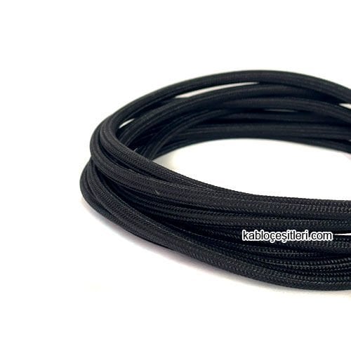 Marketcik 2x0,50mm Siyah Renkli Dekoratif Örgülü Kumaş Kablo, 5 Metrelik Paket