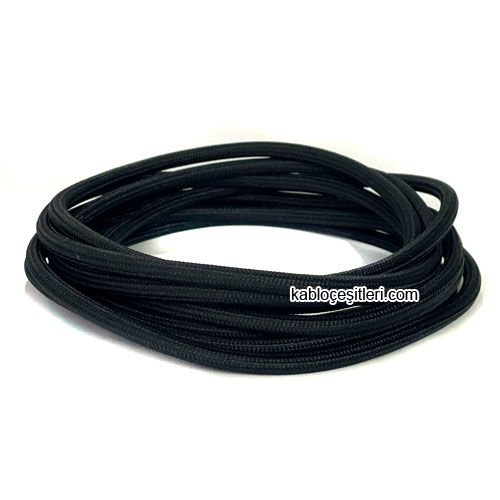 Marketcik 2x0,50mm Siyah Renkli Dekoratif Örgülü Kumaş Kablo, 5 Metrelik Paket