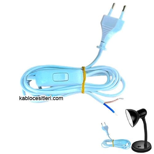 2 metre Beyaz Renk Aç Kapa Arapuar Anahtarlı Fişli Abajur Lambader Kablosu