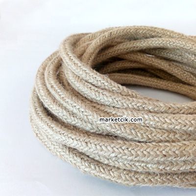 1 cm 2x0,50mm Hasır Örgülü Halat Kablo, 5 Metrelik Paket