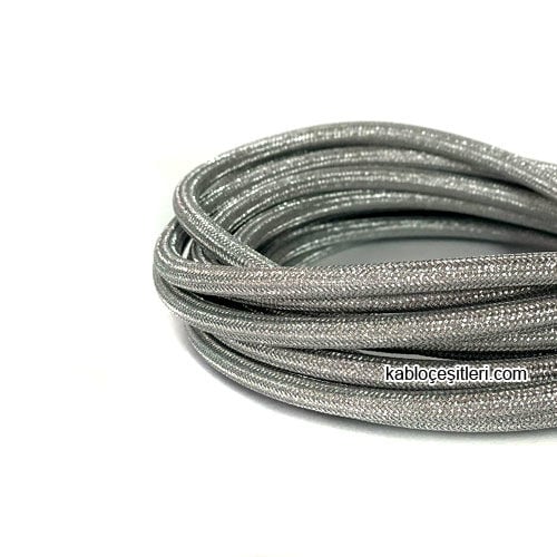 Marketcik 2x0,50mm Krom Gümüş Renkli Dekoratif Örgülü Kumaş Kablo, 5 Metrelik Paket