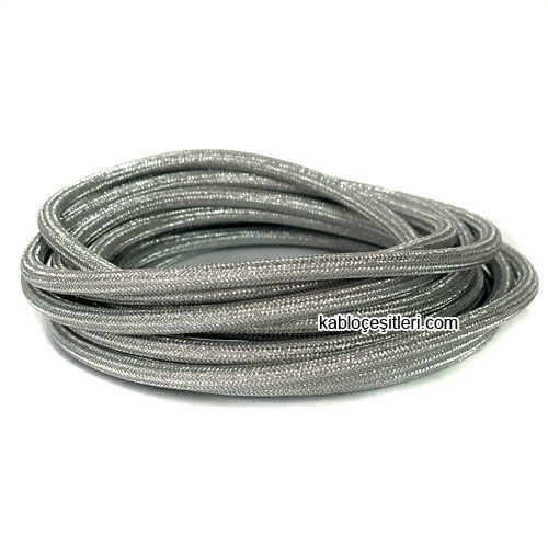 Marketcik 2x0,50mm Krom Gümüş Renkli Dekoratif Örgülü Kumaş Kablo, 5 Metrelik Paket