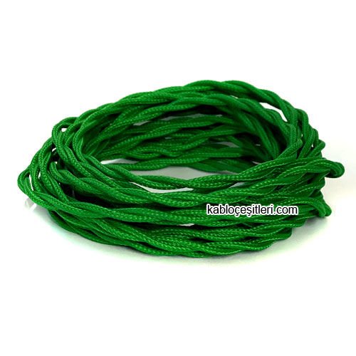 Marketcik 2x0,50mm Yeşil Renkli Dekoratif BURGULU Kumaş Kablo, 5 Metrelik Paket