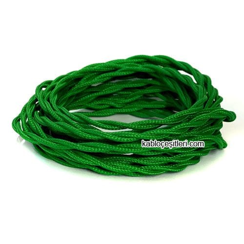 Marketcik 2x0,50mm Yeşil Renkli Dekoratif BURGULU Kumaş Kablo, 5 Metrelik Paket