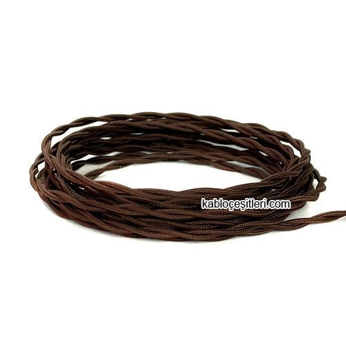 Marketcik 2x0,50mm Kahverengi Renkli Dekoratif BURGULU Kumaş Kablo, 5 Metrelik Paket