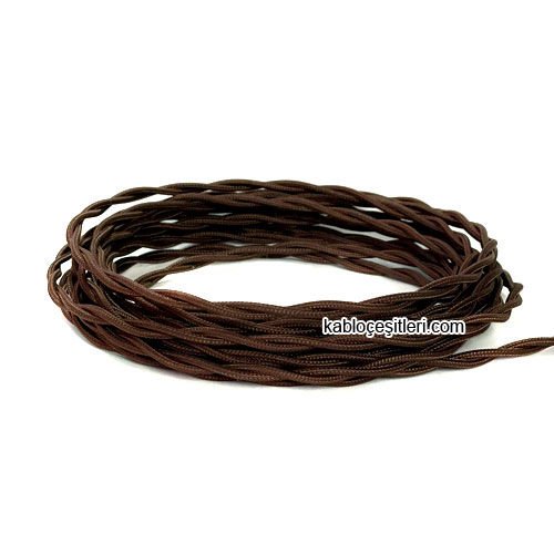 Marketcik 2x0,50mm Kahverengi Renkli Dekoratif BURGULU Kumaş Kablo, 5 Metrelik Paket