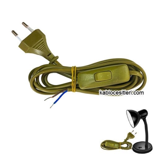 2 metre Gold Renk Aç Kapa Arapuar Anahtarlı Fişli Abajur Lambader Kablosu