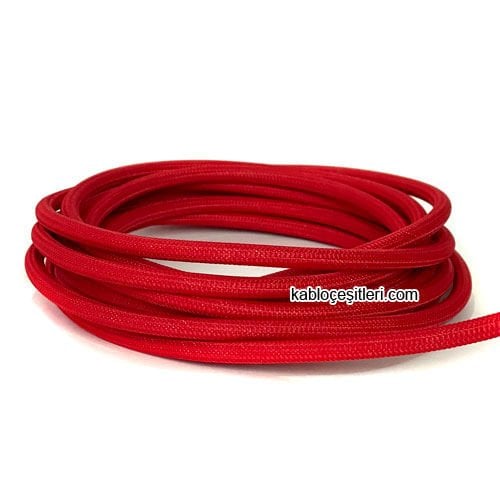 Marketcik 2x0,50mm Kırmızı Renkli Dekoratif Örgülü Kumaş Kablo, 1 Metre