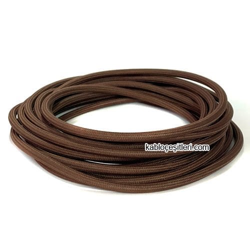 Marketcik 2x0,50mm Kahverengi Renkli Dekoratif Örgülü Kumaş Kablo, 1 Metre