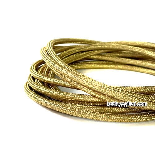 Marketcik 2x0,50mm Altın Sarısı Renkli Dekoratif Örgülü Kumaş Kablo, 1 Metre