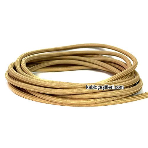 Marketcik 2x0,50mm Bej Rengi Dekoratif Örgülü Kumaş Kablo, 5 Metrelik Paket