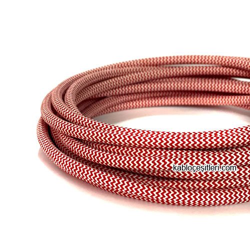 Marketcik 2x0,50mm Kırmızı Beyaz Renk Dekoratif Örgülü Kumaş Kablo, 5 Metrelik Paket