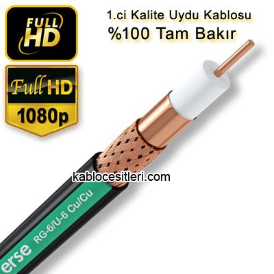 Erse RG 6/U6 Cu/Cu Çanak Anten Uydu Kablosu %100 Tam Bakır, 100 metre