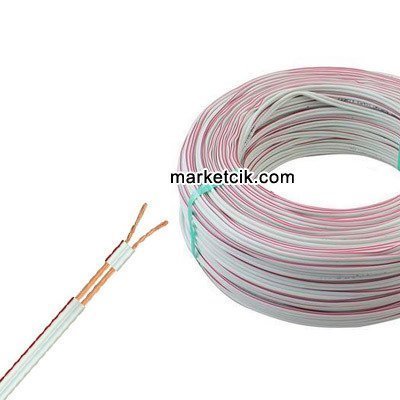 2x0,75 mm Kırmızı Kodlu Beyaz Kordon Kablo Tam Bakır, 100 metre