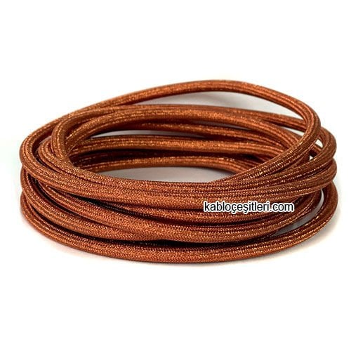 Marketcik 2x0,50mm Bakır Renk Dekoratif Örgülü Kumaş Kablo, 1 Metre
