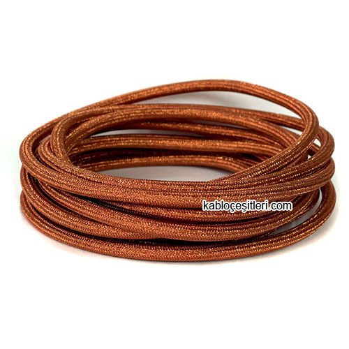 Marketcik 2x0,50mm Bakır Renk Dekoratif Örgülü Kumaş Kablo, 1 Metre