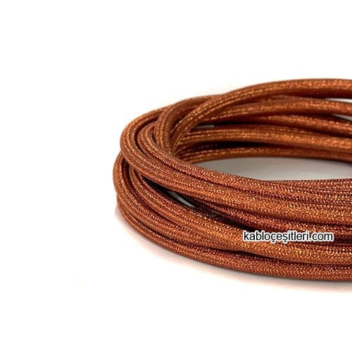 Marketcik 2x0,50mm Bakır Renk Dekoratif Örgülü Kumaş Kablo, 1 Metre