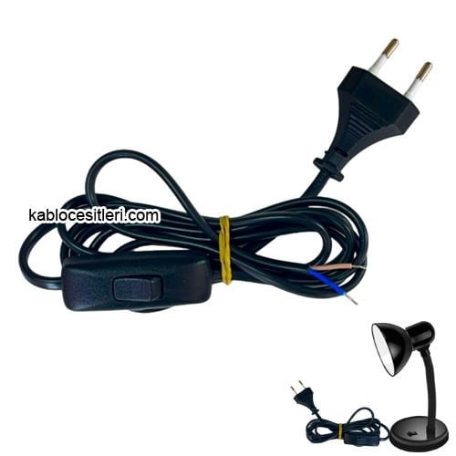 Kablocesitleri 2 metre Siyah Renk Aç Kapa Arapuar Anahtarlı Fişli Abajur Lambader Kablosu 50-100 Adet