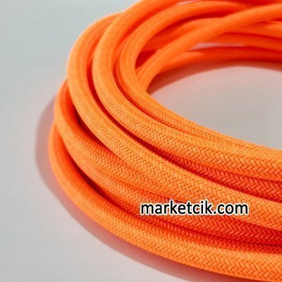 Marketcik 2x0,50mm Turuncu Renk Dekoratif Örgülü Kumaş Kablo, 1 Metre