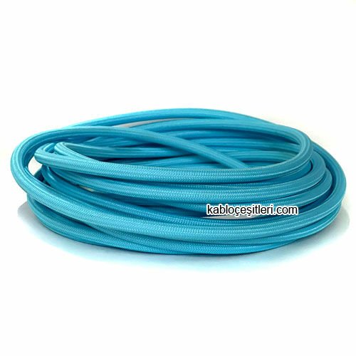 Marketcik 2x0,50mm Mavi Renk Dekoratif Örgülü Kumaş Kablo, 1 Metre