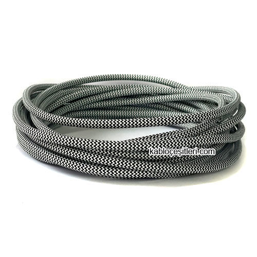 Marketcik 2x0,50mm Siyah Beyaz Renk Dekoratif Örgülü Kumaş Kablo, 1 Metre