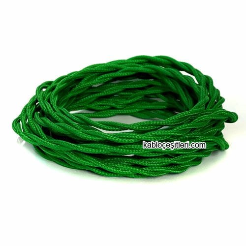 Marketcik 2x0,50mm Yeşil Renk Dekoratif Burgulu Kumaş Kablo, 1 Metre