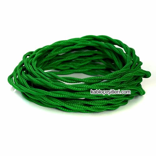 Marketcik 2x0,50mm Yeşil Renk Dekoratif Burgulu Kumaş Kablo, 1 Metre