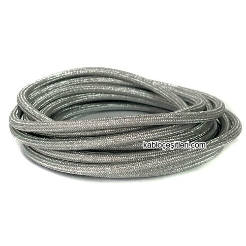 Marketcik 2x0,50mm Krom Gümüş Renk Dekoratif Örgülü Kumaş Kablo, 1 Metre