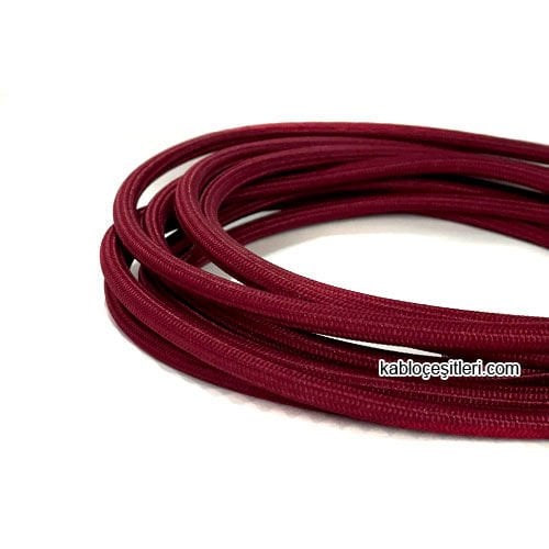 Marketcik 2x0,50mm Bordo Renk Dekoratif Örgülü Kumaş Kablo, 1 Metre