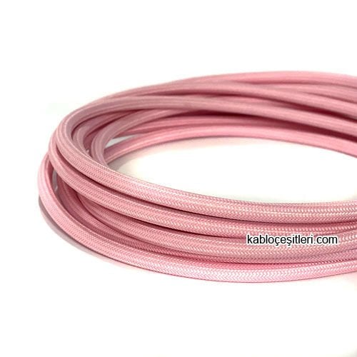 Marketcik 2x0,50mm Açık Pembe Renk Dekoratif Örgülü Kumaş Kablo, 1 Metre