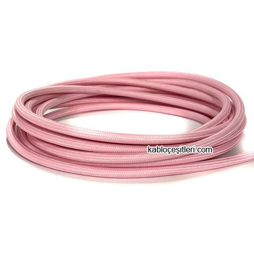 Marketcik 2x0,50mm Açık Pembe Renk Dekoratif Örgülü Kumaş Kablo, 1 Metre