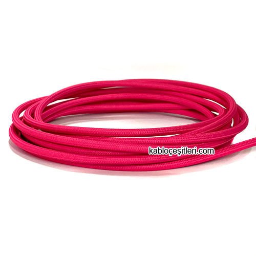 Marketcik 2x0,50mm Pembe Renk Dekoratif Örgülü Kumaş Kablo, 1 Metre
