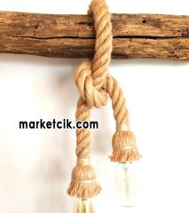 Ağaç ve Kütük Aydınlatma için 2 Ucu Duylu 2cm Dekoratif Halat Sarkıt, 1-2-3-4-5 metre 5 Metre - Siyah Duy